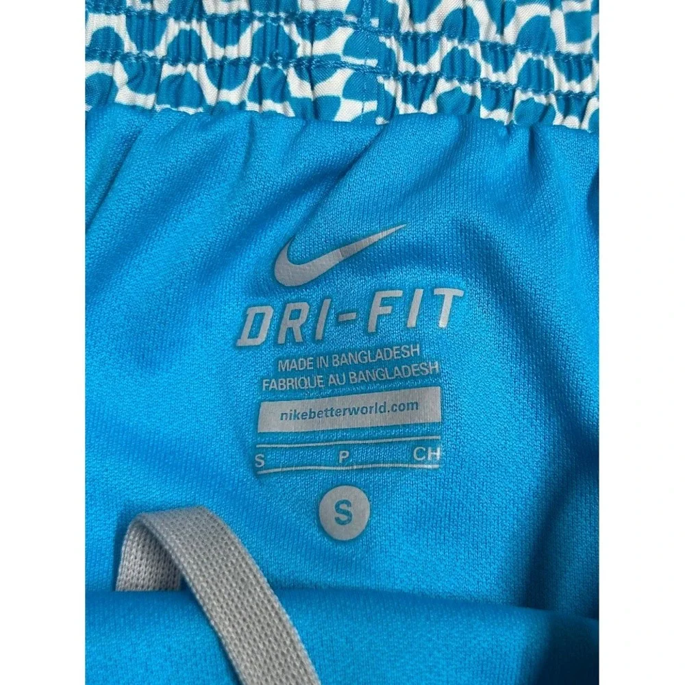 Nike Dri-FIT Womens Blue White Geometric Wave Print Running Shorts Size S